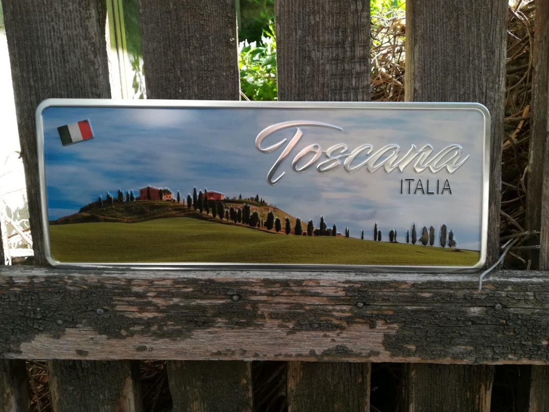 12,5 x 33 cm Ocean Plates produit décoratif avec parties en relief Plaque en métal avec paysage italien Toscane 